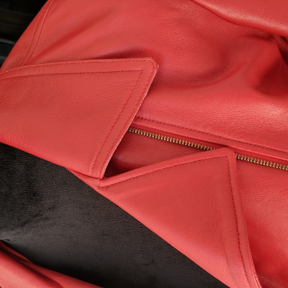 Women's Red Leather Jacket - Picture 4 of 7